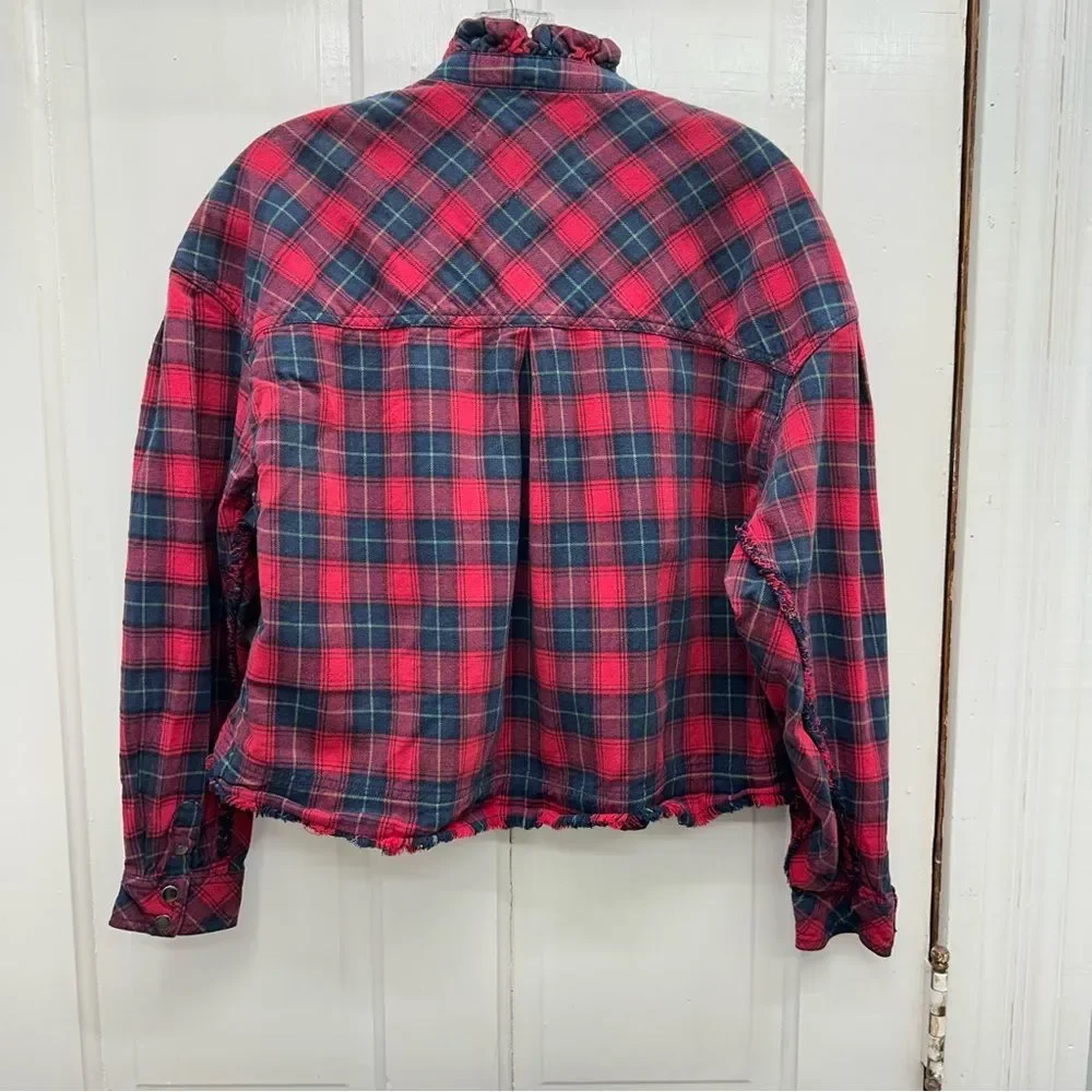 We the Free People long sleeve button‎ down cropped flannel shirt women's xs